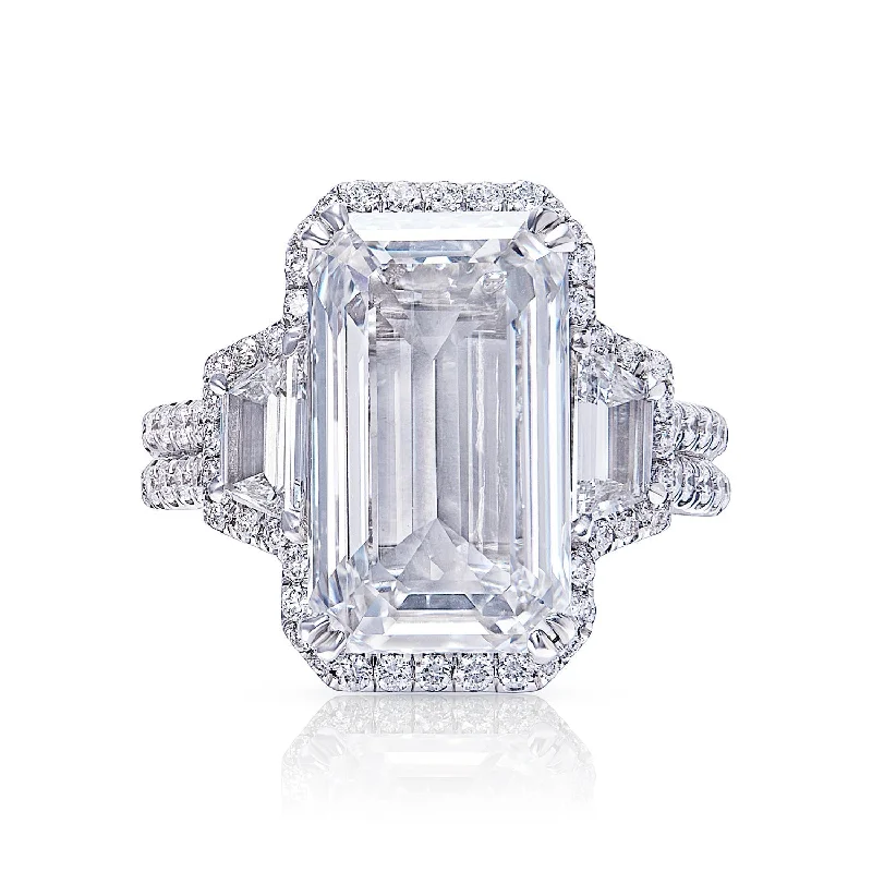 women engagement rings -Norah 9 Carat Emerald Cut E VVS1 Diamond Engagement Ring in Platinum. GIA