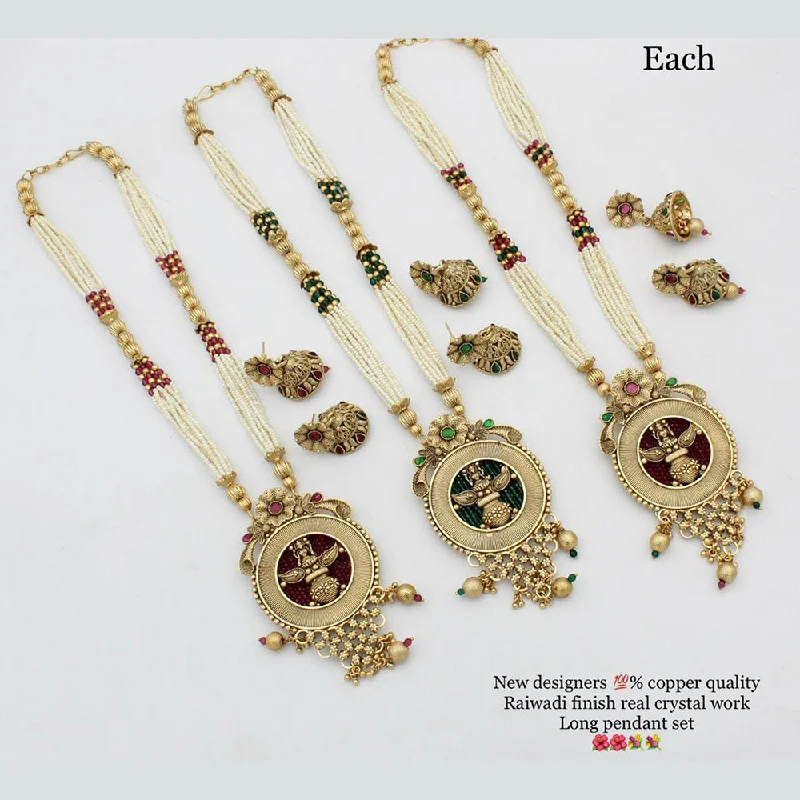 women elegant necklaces -Manisha Jewellery Gold Plated Long  Moti Necklace Set