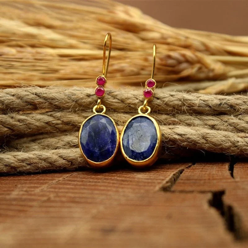 women luxury earrings -Vintage Blue Sapphire & Ruby Dangle Earrings jlt11618