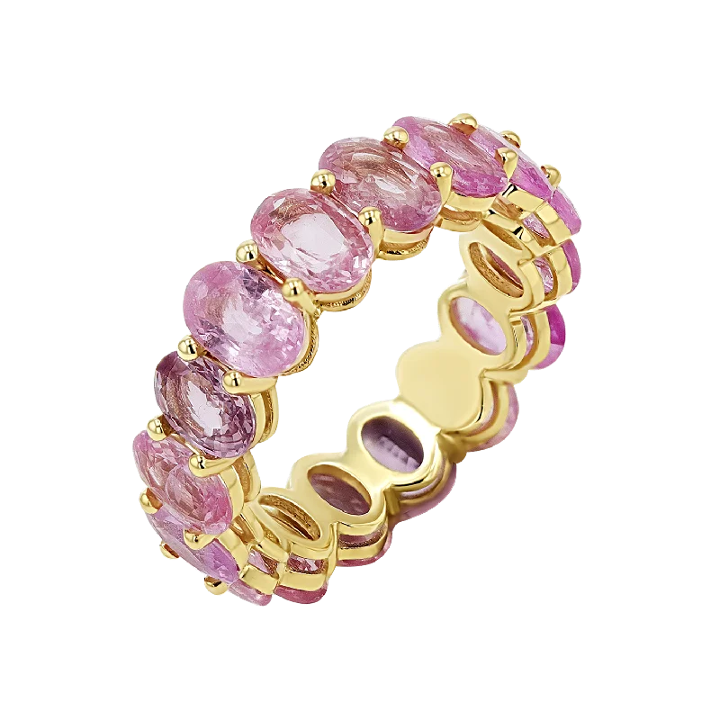 women high-quality rings -Genuine Pink Sapphire Oval Eternity Band