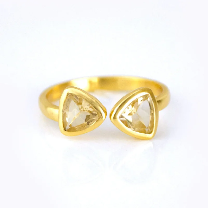 women white gold rings -Citrine Quartz Adjustable Bow Tie Triangle Ring