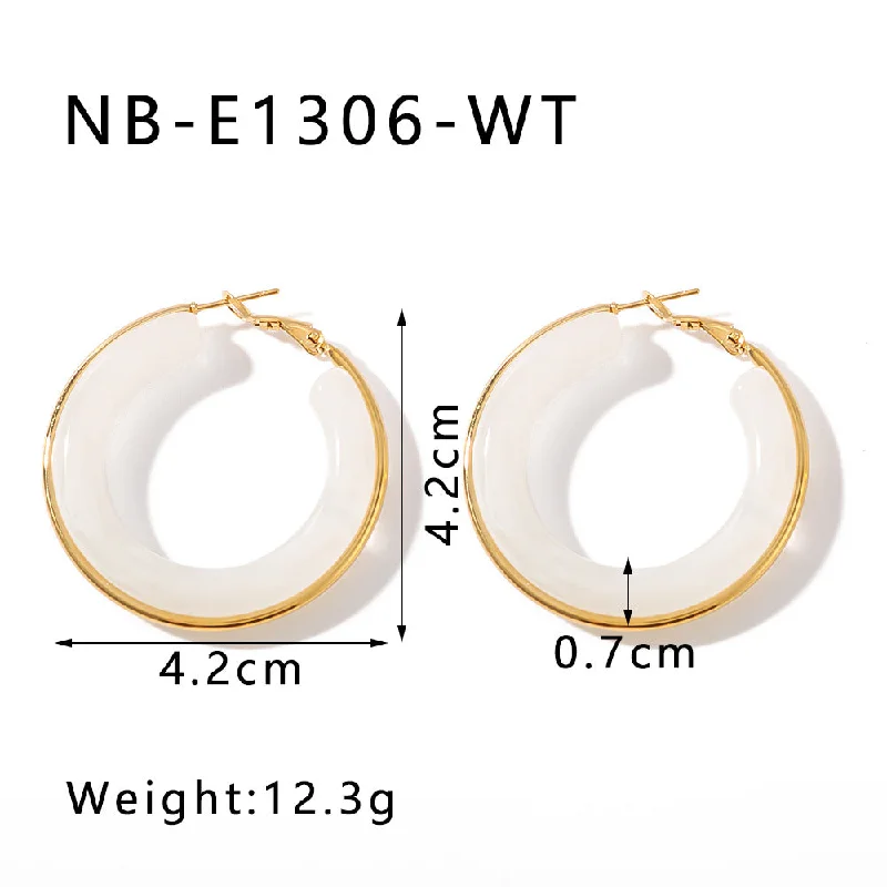 women elegant stud earrings -Cricular Shaped Hoop White Earring JLT12963