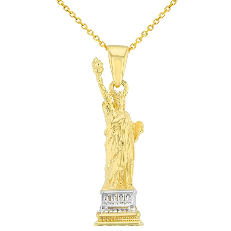 women custom birthstone necklaces -Solid 14K Yellow Gold Statue of Liberty Charm Pendant With Cable, Curb or Figaro Chain Necklace