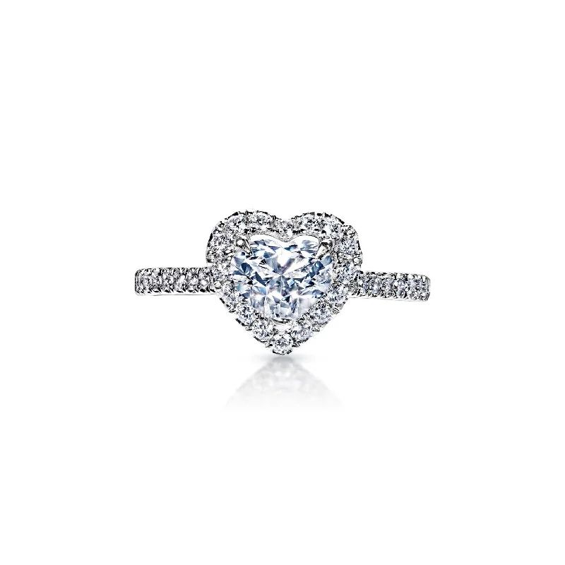 women exquisite engagement rings -Teagan 1 Carat E VVS2 Heart Shape Diamond Engagement Ring in 18k White Gold By Mike Nekta. GIA Certified