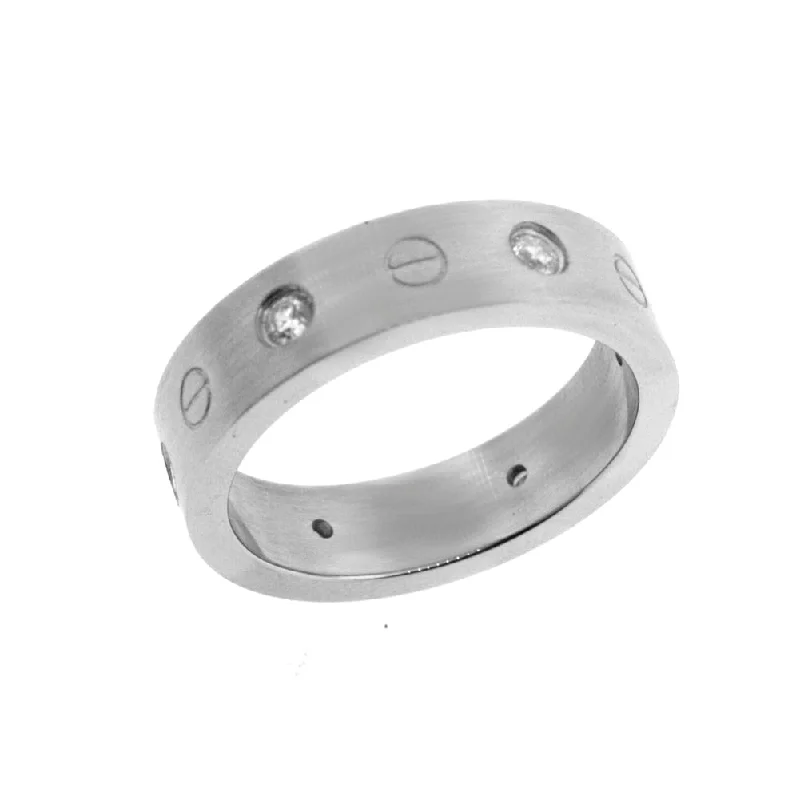 women diamond rings -SilverPeace Stainless Steel 6mm Band Ring with CZ All Around Polished Comfort Fit 5