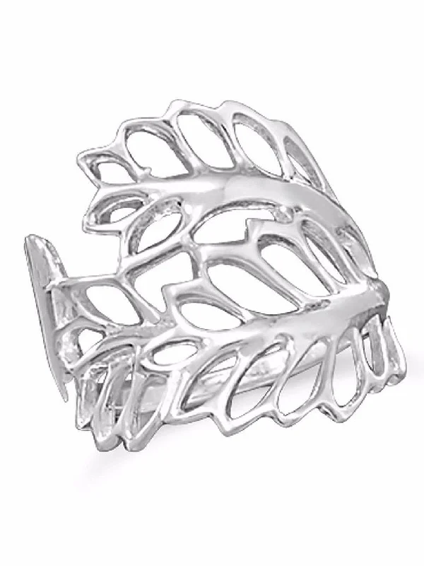 women anniversary rings -Leaf Wrap Ring Polished Sterling Silver Cut Out Design