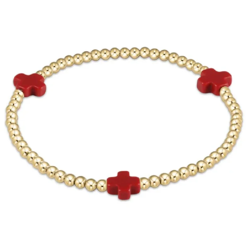 women charm bangle bracelets -enewton 6.25" Signature Cross Gold Pattern 3mm Bead Bracelet - Red