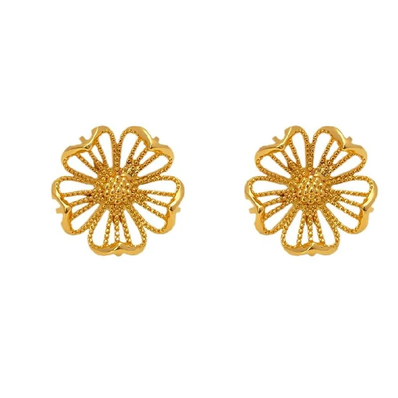 women unique earrings -Floral Hollow Styled Gold Stud Earrings JLT12897