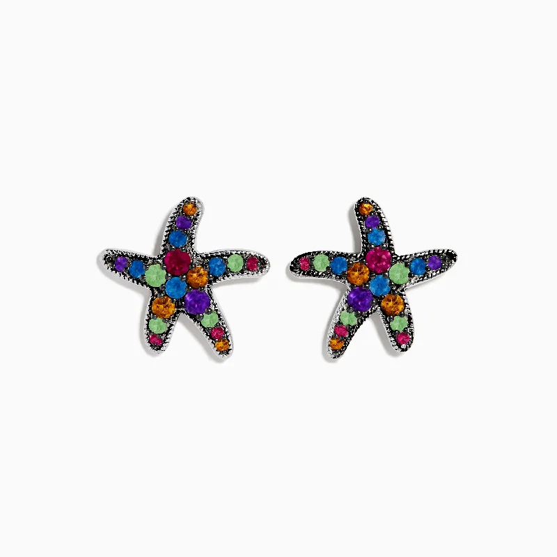 women casual earrings -Seaside 925 Sterling Silver Multi Color Gemstone Starfish Earrings