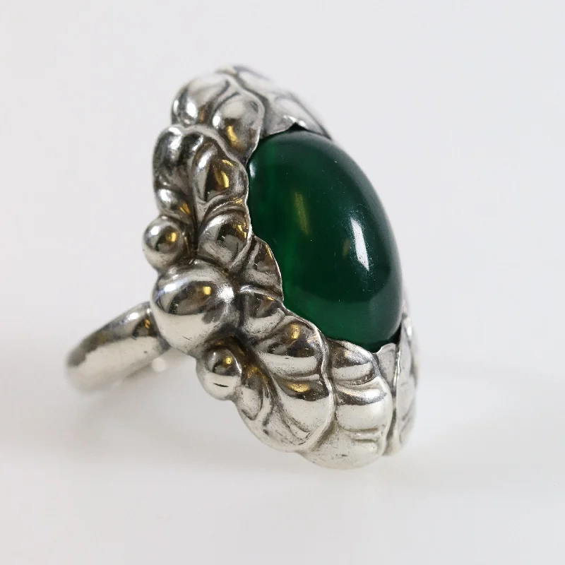 women silver wedding rings -Vintage Georg Jensen Jewelry | Art Nouveau Chrysoprase Ring 11