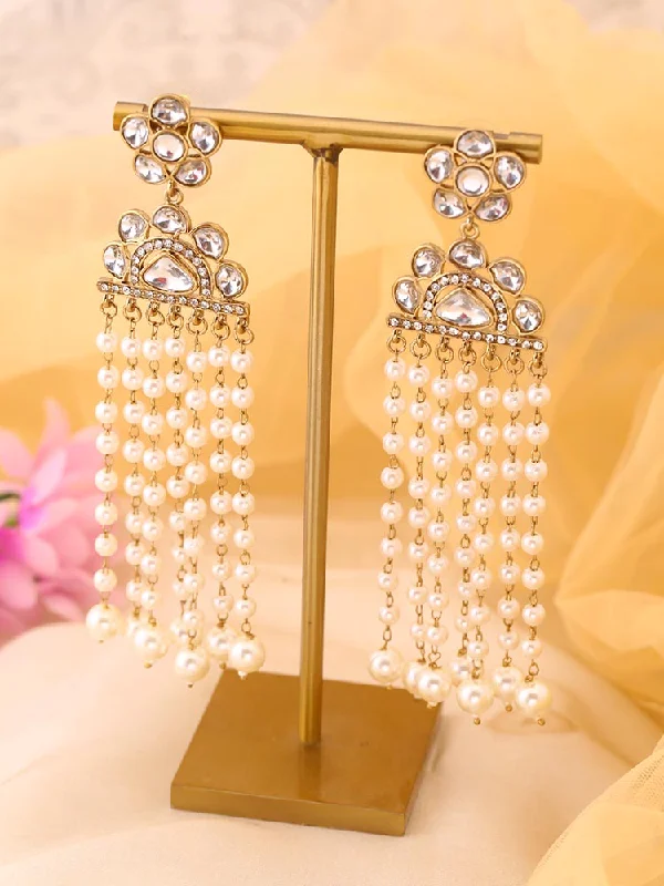 women shimmering earrings -Ivory Shrumi Tassels