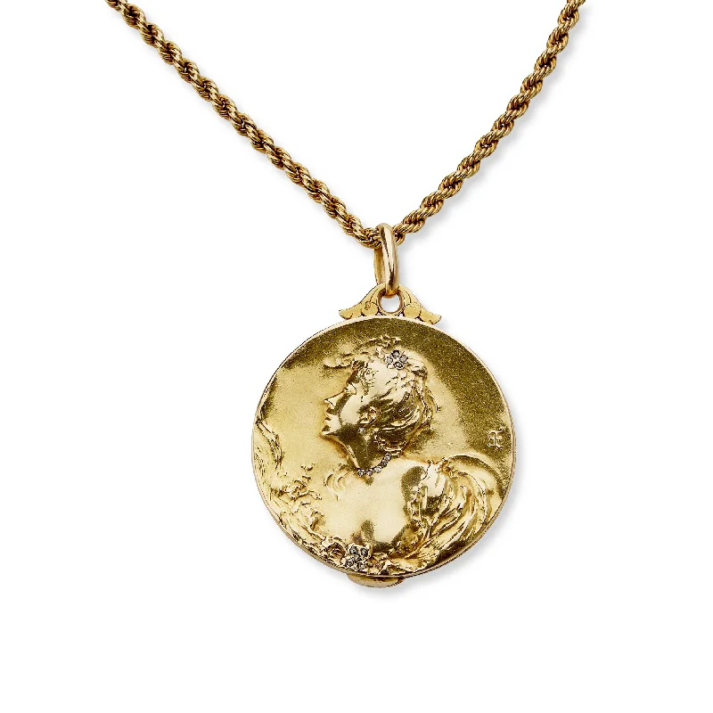 women heart-shaped necklaces -Comte d'Epinay de Briort Art Nouveau Medal Habillé Pendant Locket