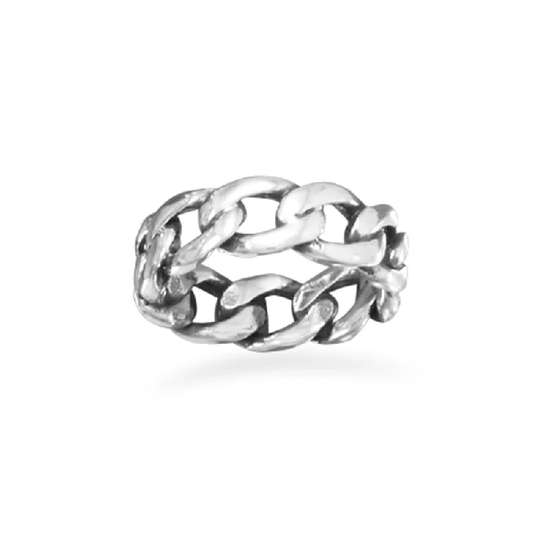 women vintage rings -Curb Chain Ring Antiqued Sterling Silver, Available in Sizes 6 to 13