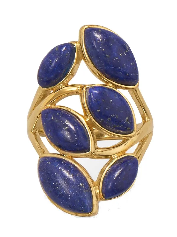 women large statement rings -Lapis Lazuli Ring 14k Gold-plated Sterling Silver with 6 Marquise Stones Stacked