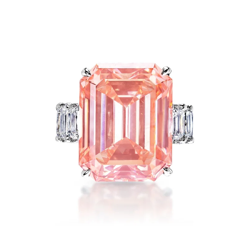 women contemporary engagement rings -Emery 28 Carat Fancy Vivid Pink VVS2 Emerald Cut Diamond Engagement Ring in 18k White Gold