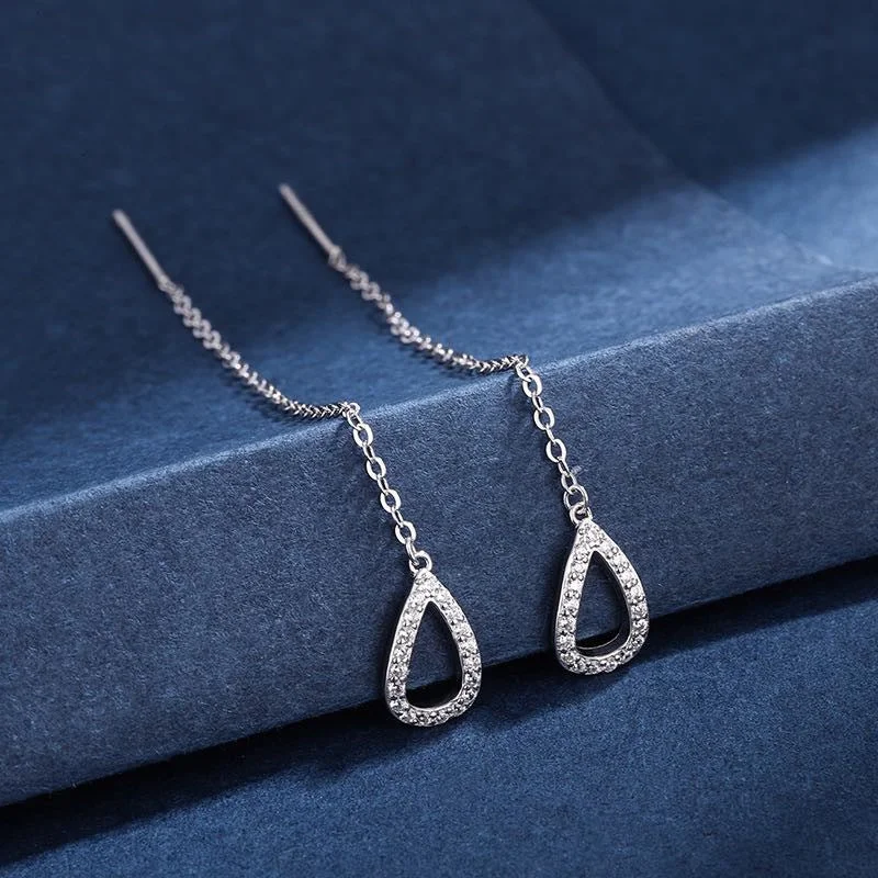 women timeless earrings -Needdle Tassel Halo Silver Drop Earrings JLT12849