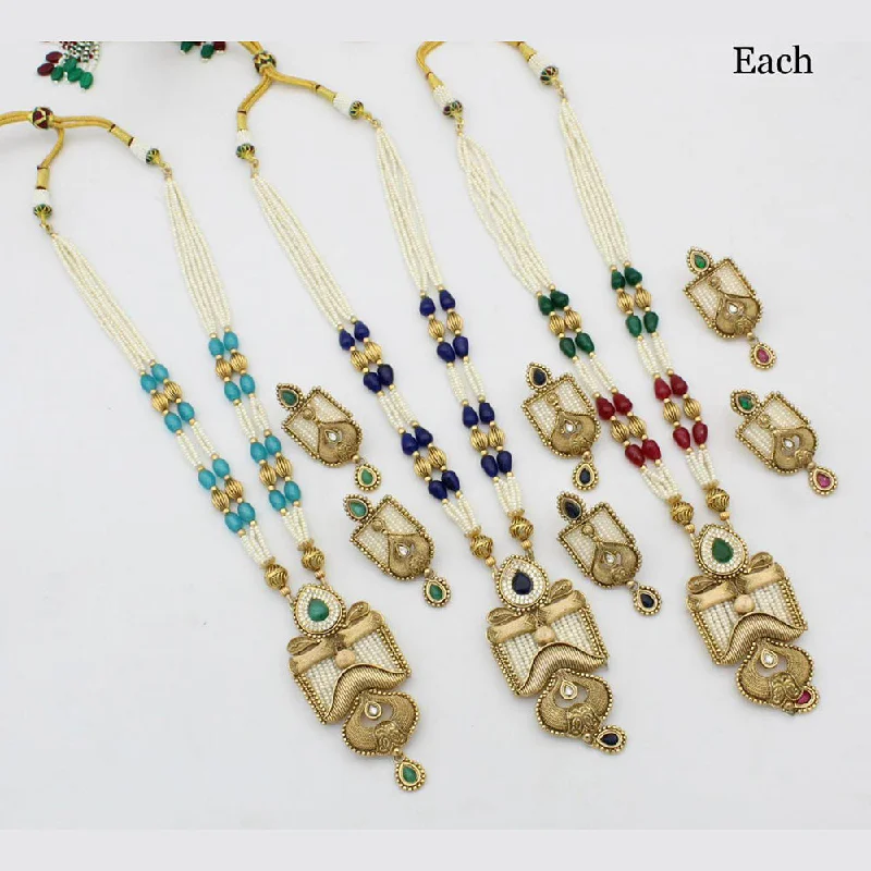 women gemstone necklaces -Manisha Jewellery Gold Plated Long  Moti Necklace Set