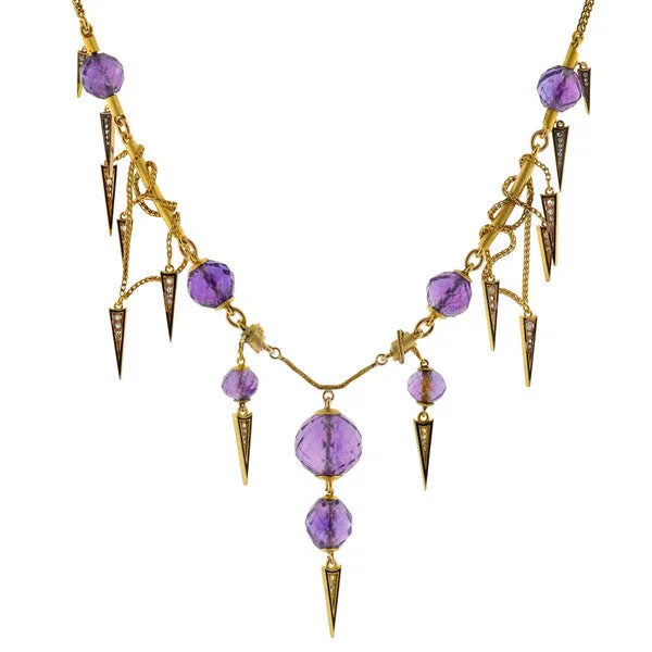 women fashion necklaces -Victorian Amethyst & Diamond Enameled Festoon Necklace