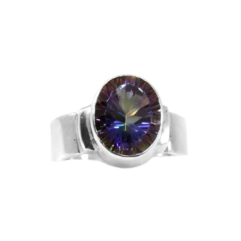 women stylish rings -Colorful Mystic Topaz Stone with Purple, Green, and Blue Handmade Sterling Silver