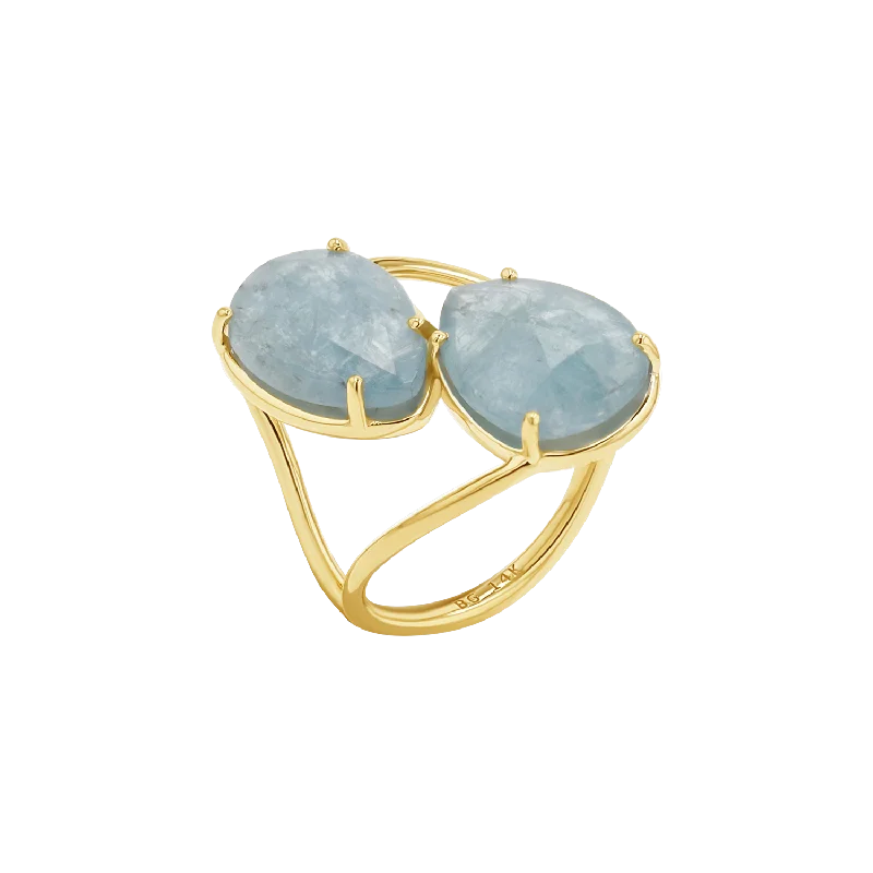 women zircon rings -Pear Shape Aquamarine Duo Rose Cut Ring