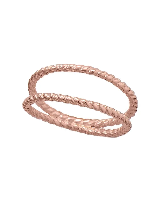 women matching rings -Double Rope Twist Band Rose Gold-plated Sterling Silver