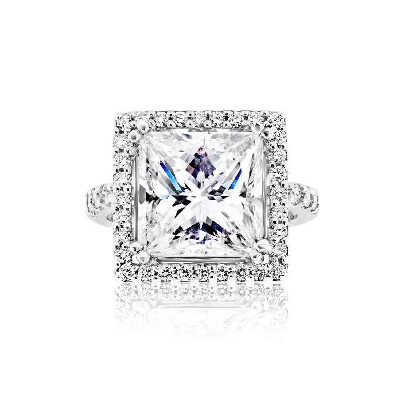 women round cut engagement rings -Barbara 8 Carat Princess Cut Halo Diamond Engagement Ring in 18k White Gold