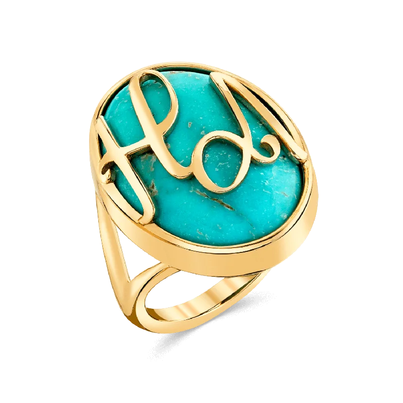 women dainty rings -Turquoise Heirloom Initial Ring