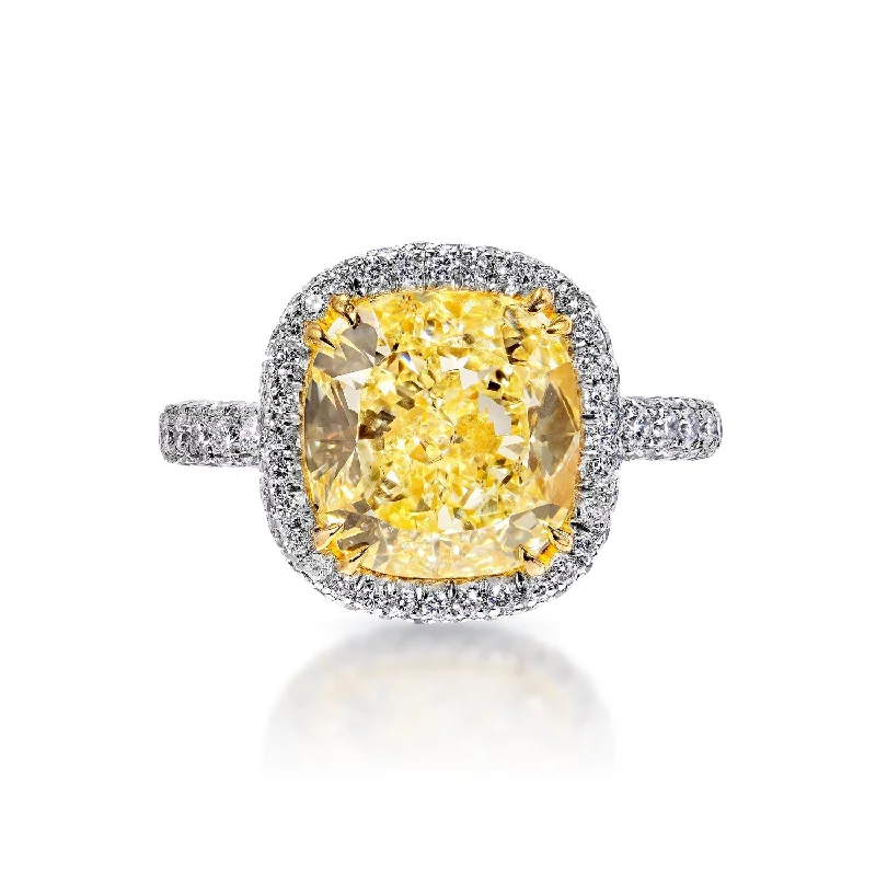 women unique gemstone engagement rings -Paisley 6 Carats Cushion Cut Yellow Diamond Engagement Ring in Platinum