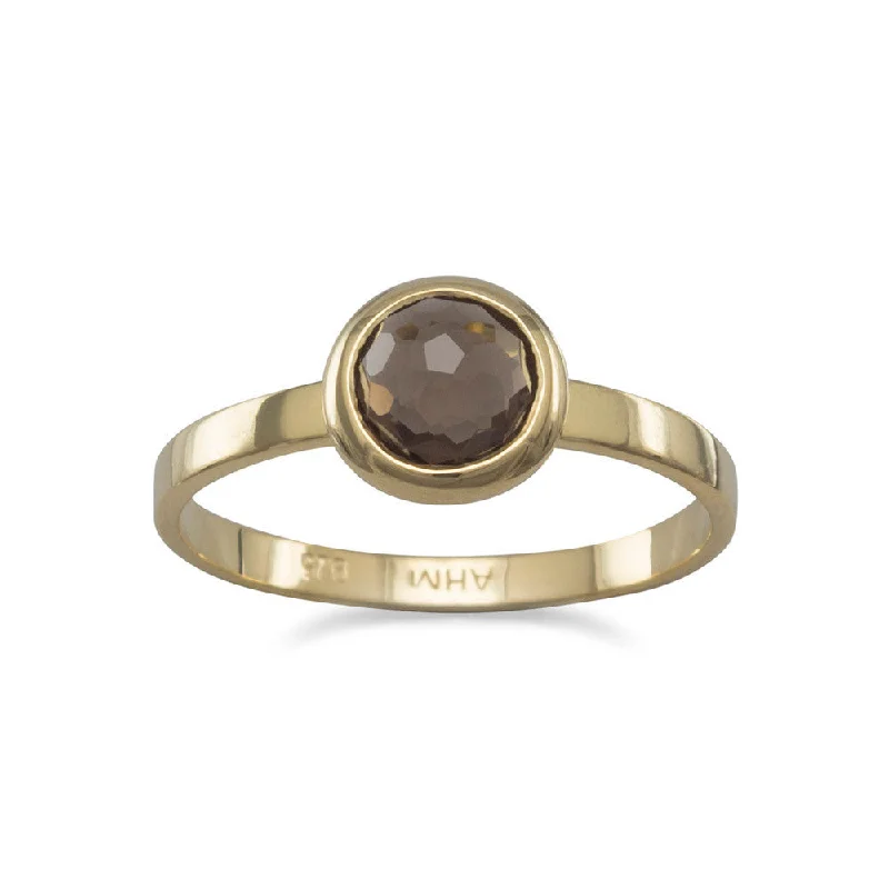 women anniversary band rings -Smoky Quartz Stackable Ring Freeform Cut Gold Vermeil, Sizes 5-9