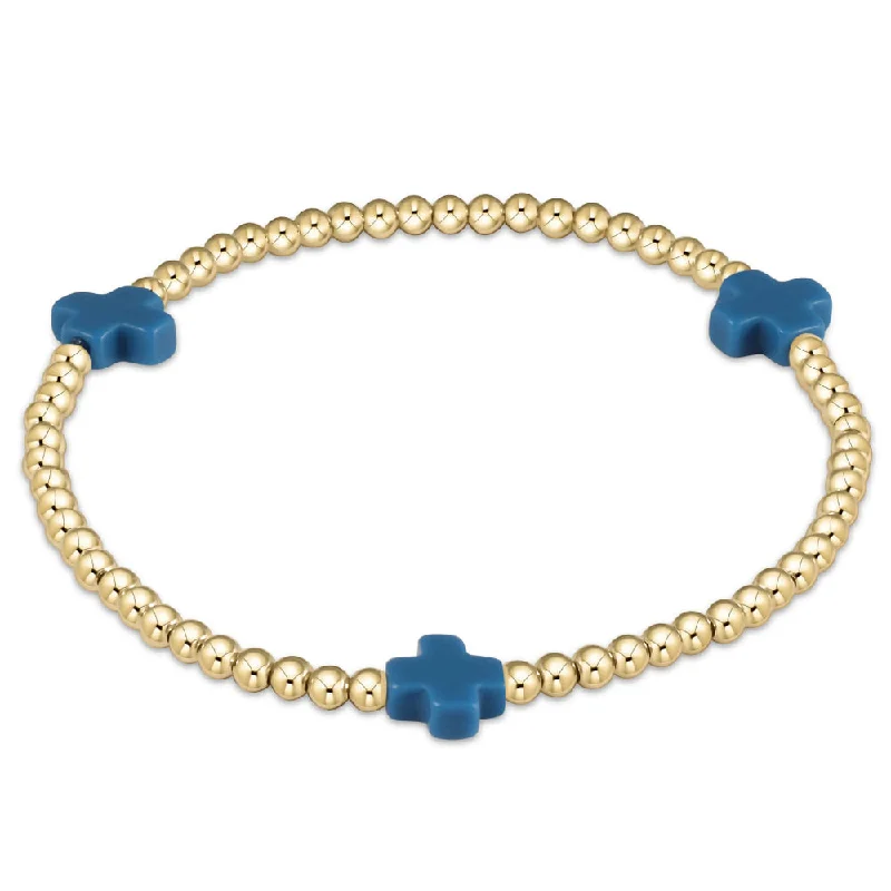 women handmade bracelets -enewton 5.5" egirl Signature Cross Gold Pattern 3mm Bead Bracelet - Cobalt