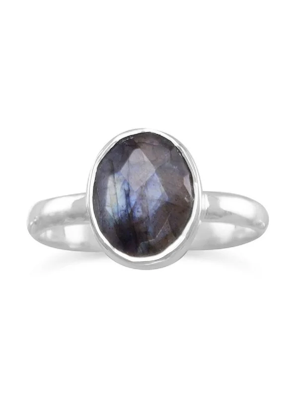 women art deco rings -Stackable Ring Faceted Labradorite Sterling Silver