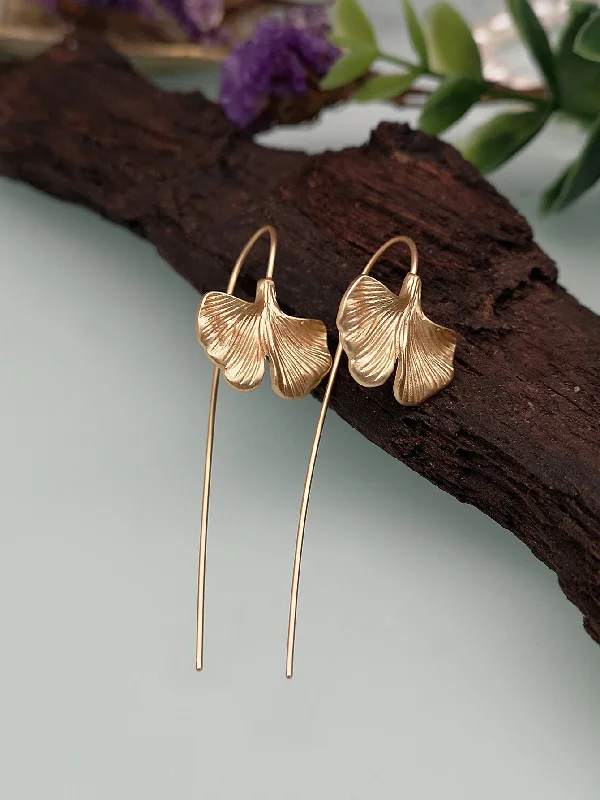 women luxury hoop earrings -Gold Ginkgo Leaf Drop Earrings jlt11664