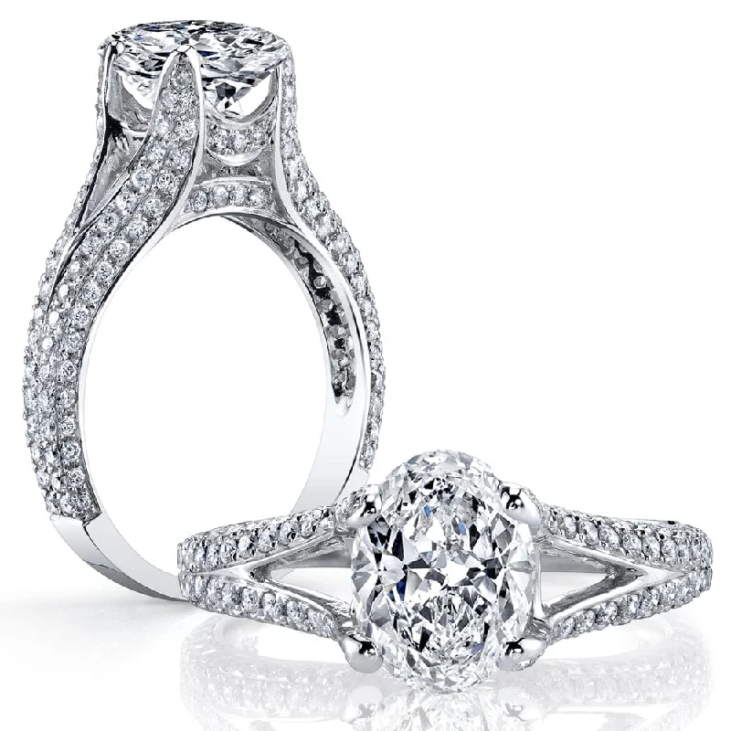 women stackable engagement rings -2.20 Ct Split Shank Oval Engagement Ring with Pave Sides F Color VS1 GIA Certified