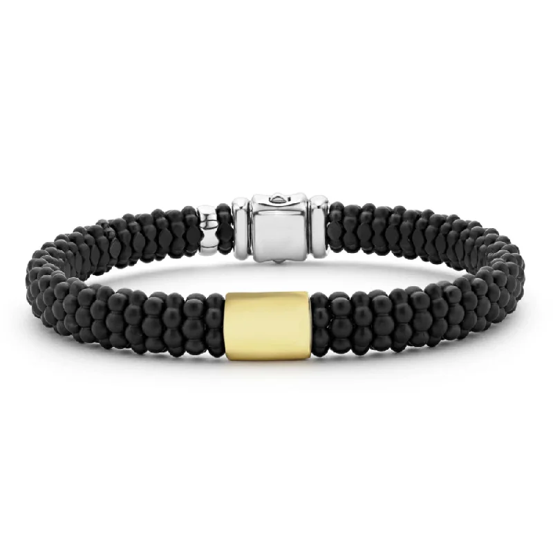 women wedding bracelets -Lagos Black Caviar 18k Gold Matte Ceramic Beaded Bracelet, 9mm