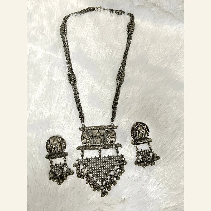 women vintage pendant necklaces -Bhavi Jewels Oxidised Plated Necklace Set