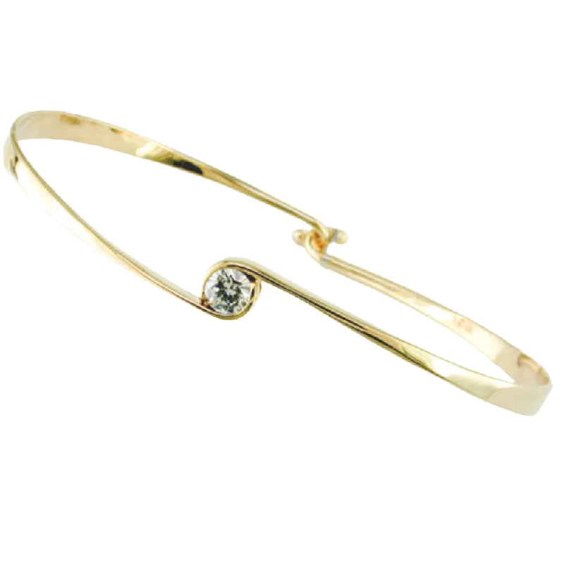 women silver bangles -14k Gold Diamond Circle Bangle Bracelet