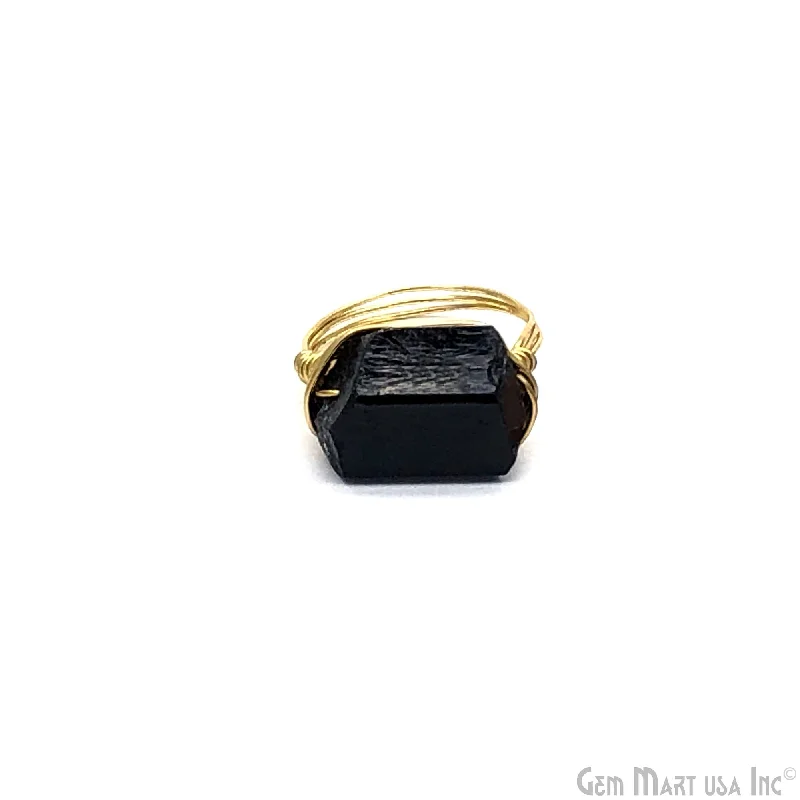 women anniversary rings -Black Onyx Gold Wire Wrapped Gemstone Ring Size-7