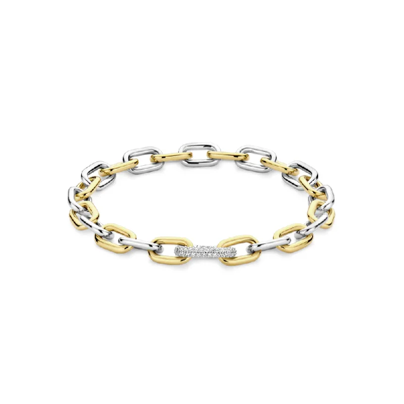 women gemstone bracelets -Ti Sento Two-Tone Link Bracelet