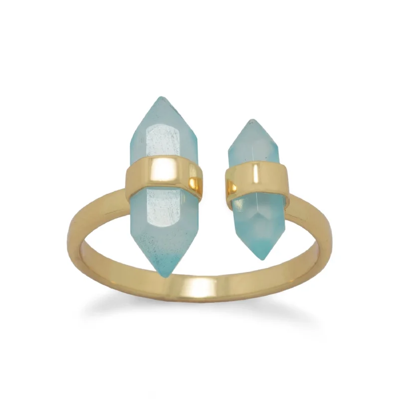 women stackable rings -Crystal Cut Chalcedony Split Ring Gold-plated Sterling Silver