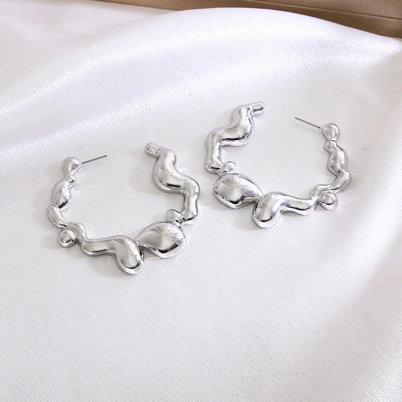 women unique earrings -Bold Silver Abstract Hoop Earrings -jlt11745