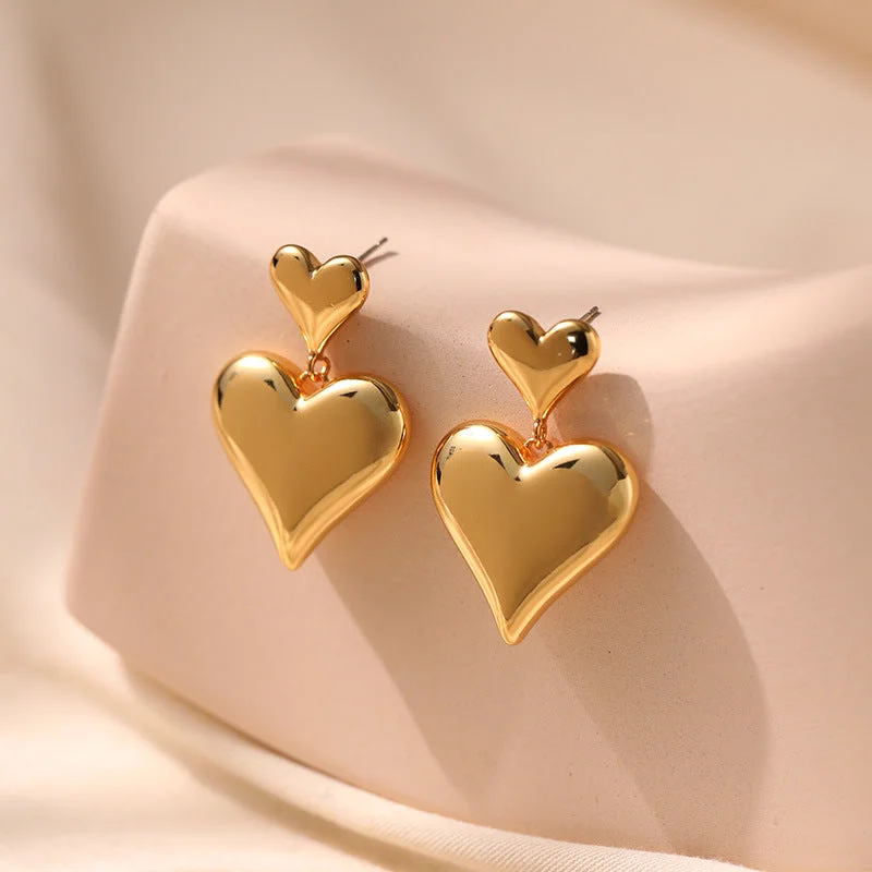 women stacking earrings -Gold Heart Drop Earrings jlt11758