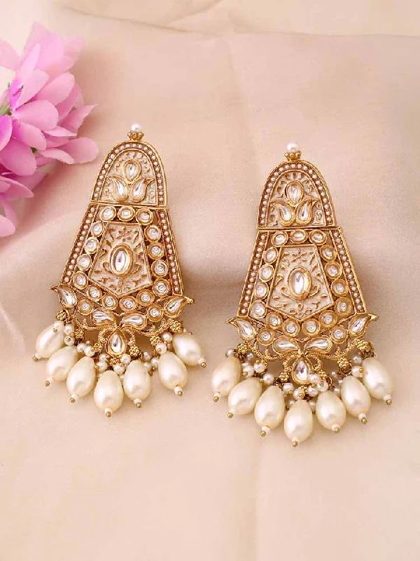 women pearl stud earrings -Ivory Aasavari Danglers