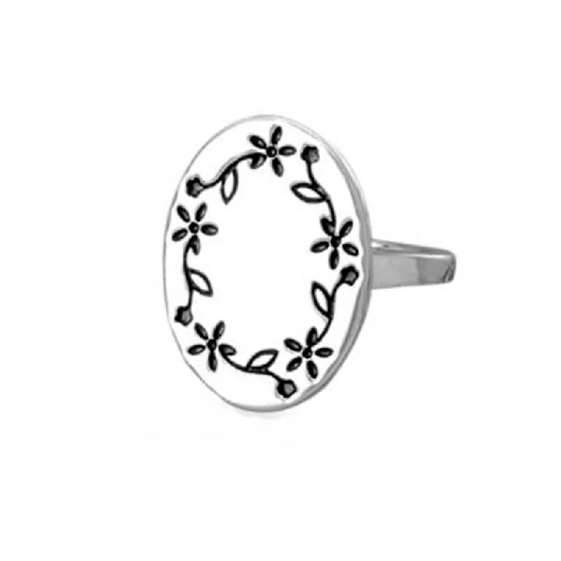 women minimalist rings -Floral Vine Design Ring with Engraveable Center, 5