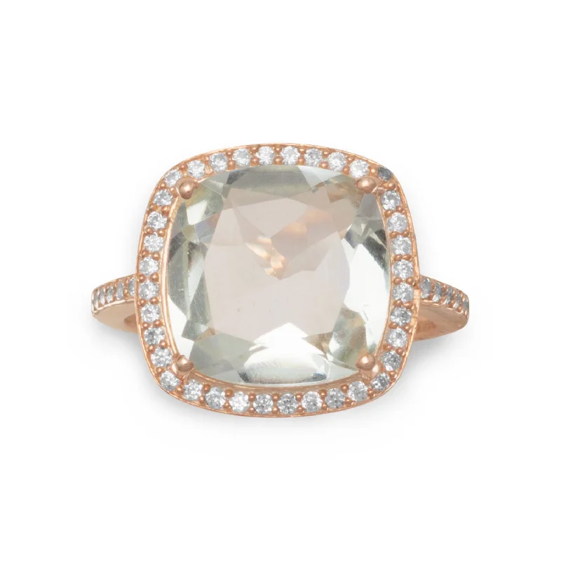 women adjustable rings -Light Green Prasiolite Ring with Cubic Zirconia Halo Rose Gold-plated