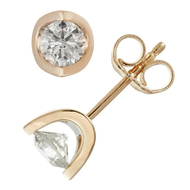 women timeless earrings -1 CTW Diamond Solitaire Stud Tension Set Earrings in 14KT Yellow Gold