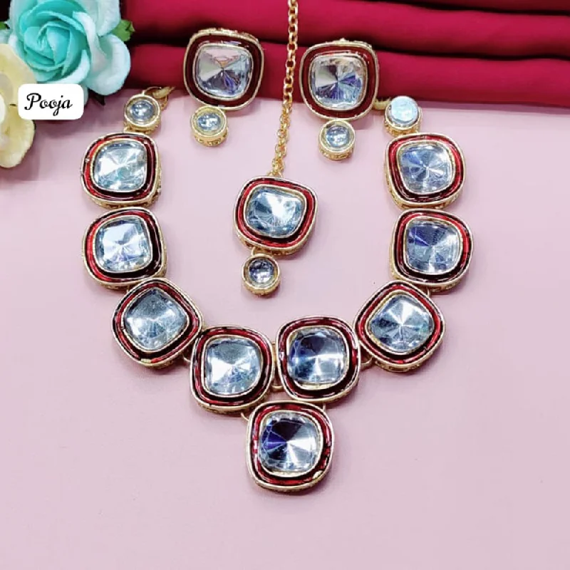 women luxury chain necklaces -Pooja Bangles Crystal Necklace Set