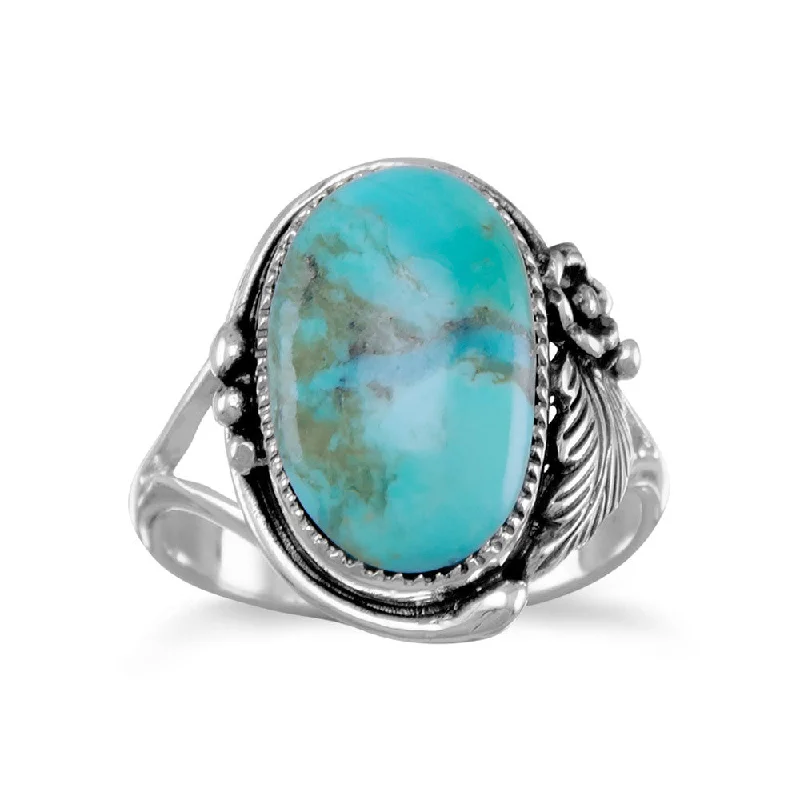 women white gold rings -Leaf and Vine Design Reconstituted Turquoise Ring Sterling Silver