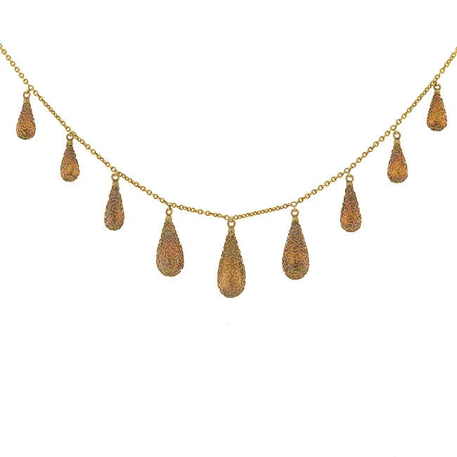 women gold chain necklaces -Victorian 15kt Gold Etruscan Tear Drop Festoon Necklace