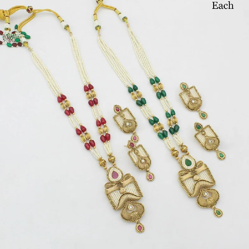 women chunky necklaces -Manisha Jewellery Gold Plated Long  Moti Necklace Set