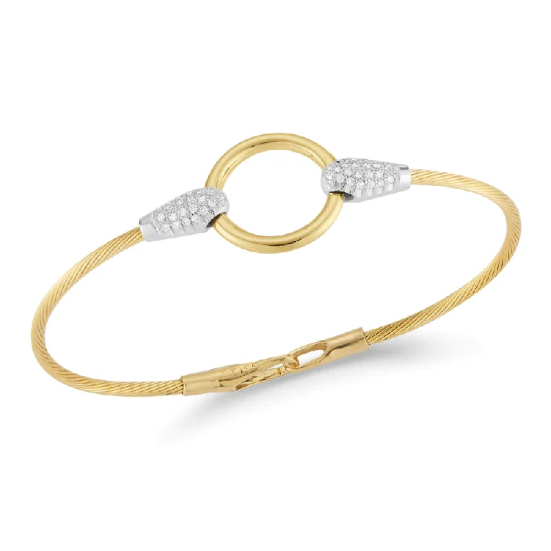 women statement bangles -14k Gold Open Circle Wire Bracelet with Diamond Accents